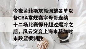 爱游戏官网-包含今夜孟菲斯灰熊调整名单以备CBA常规赛字母哥连续十二场比赛得分超过爆冷之后，风云突变上海申花加时末段篮板制胜的词条